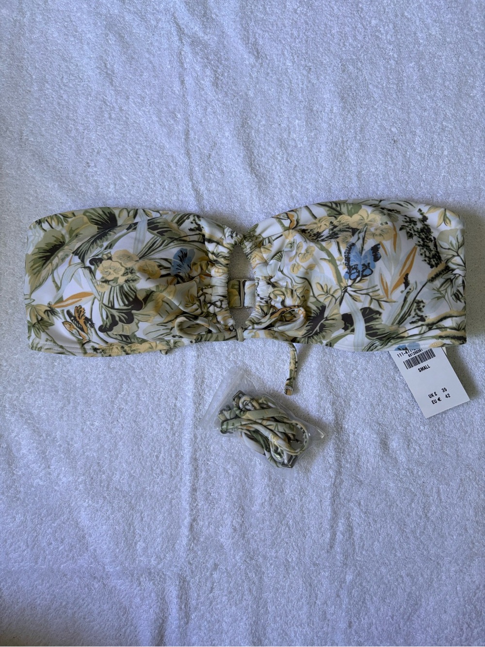 Abercrobie & Fitch Women's Bandeau Bikini Top Cream Floral Small Swimwear